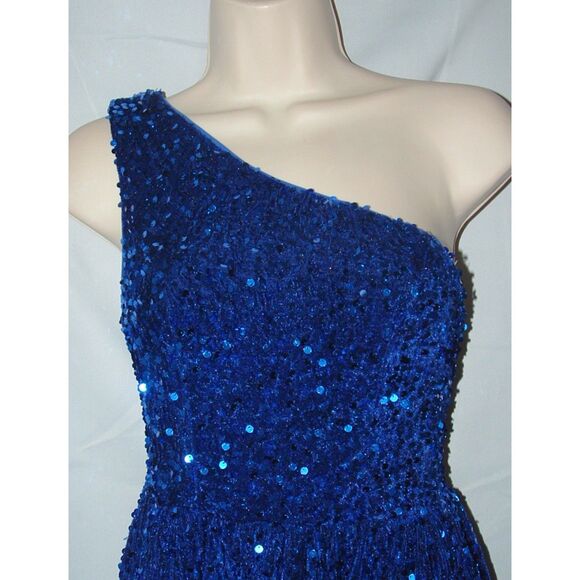 Girls Sz 14 Royal Blue Sparkly Sequin One Shoulder Lined Party Dress ALISA & LEO - Picture 4 of 6